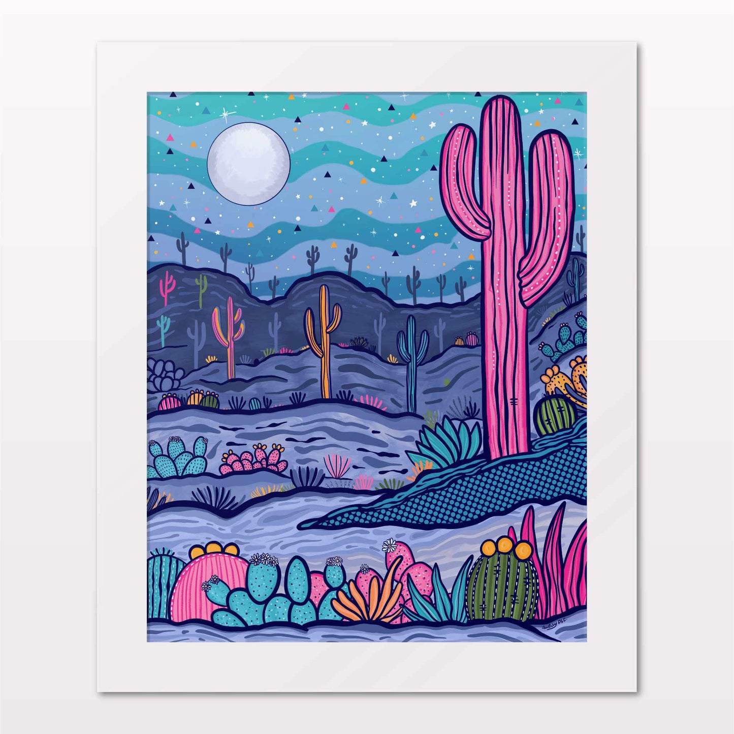 Art print in white frame on white wall