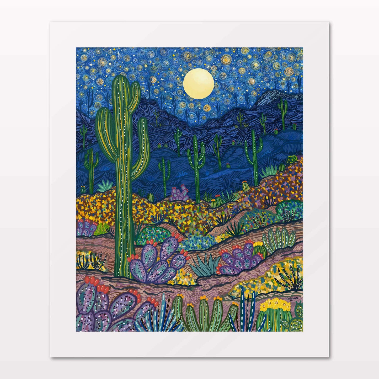 Art print in white frame on white wall