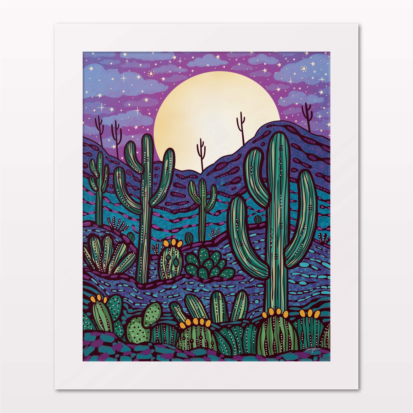 Art print in white frame on white wall