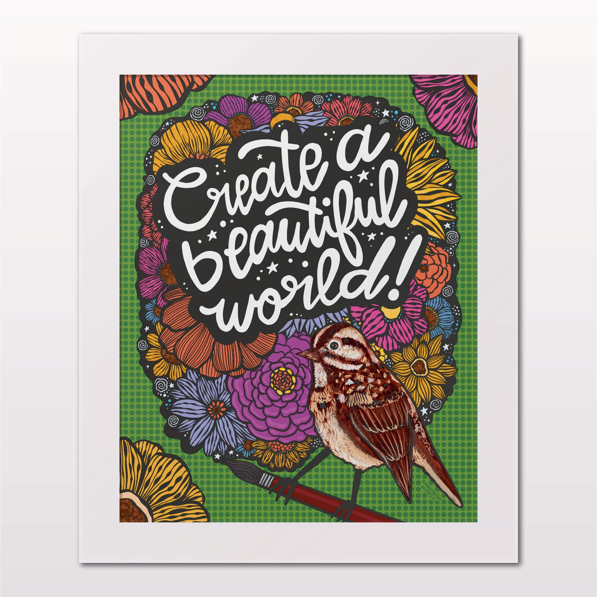 Art print in white frame on white wall