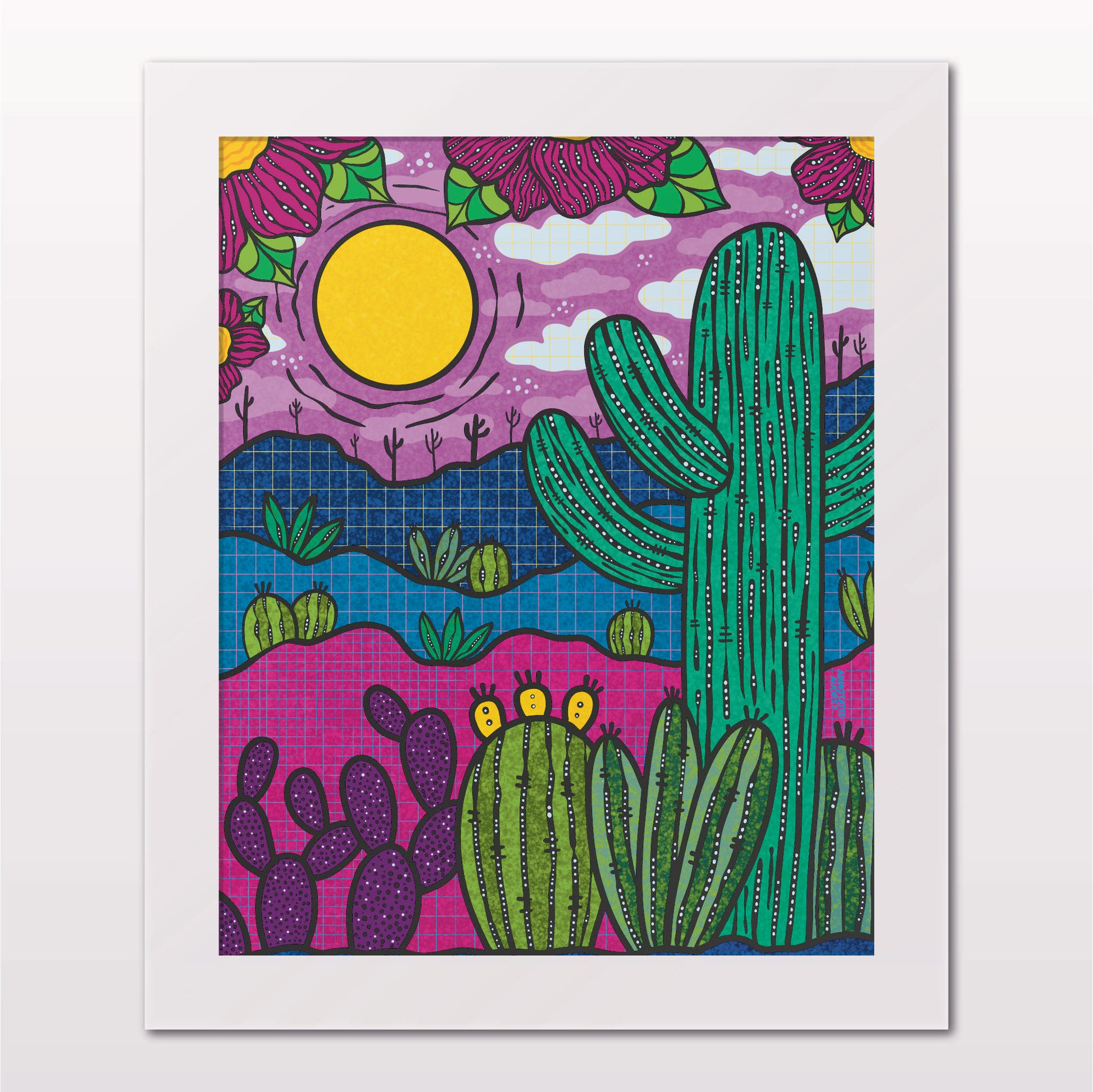 Art print in white frame on white wall
