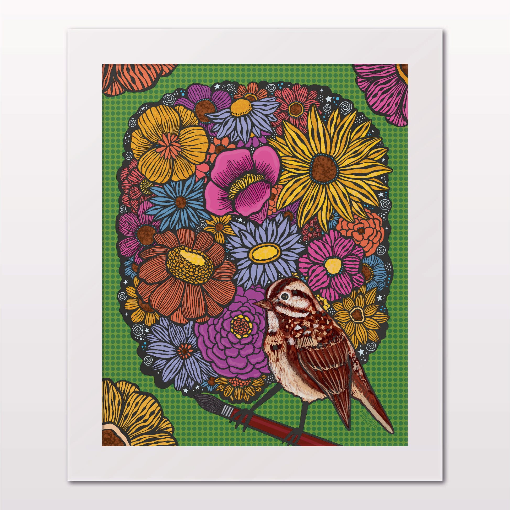 Art print in white frame on white wall