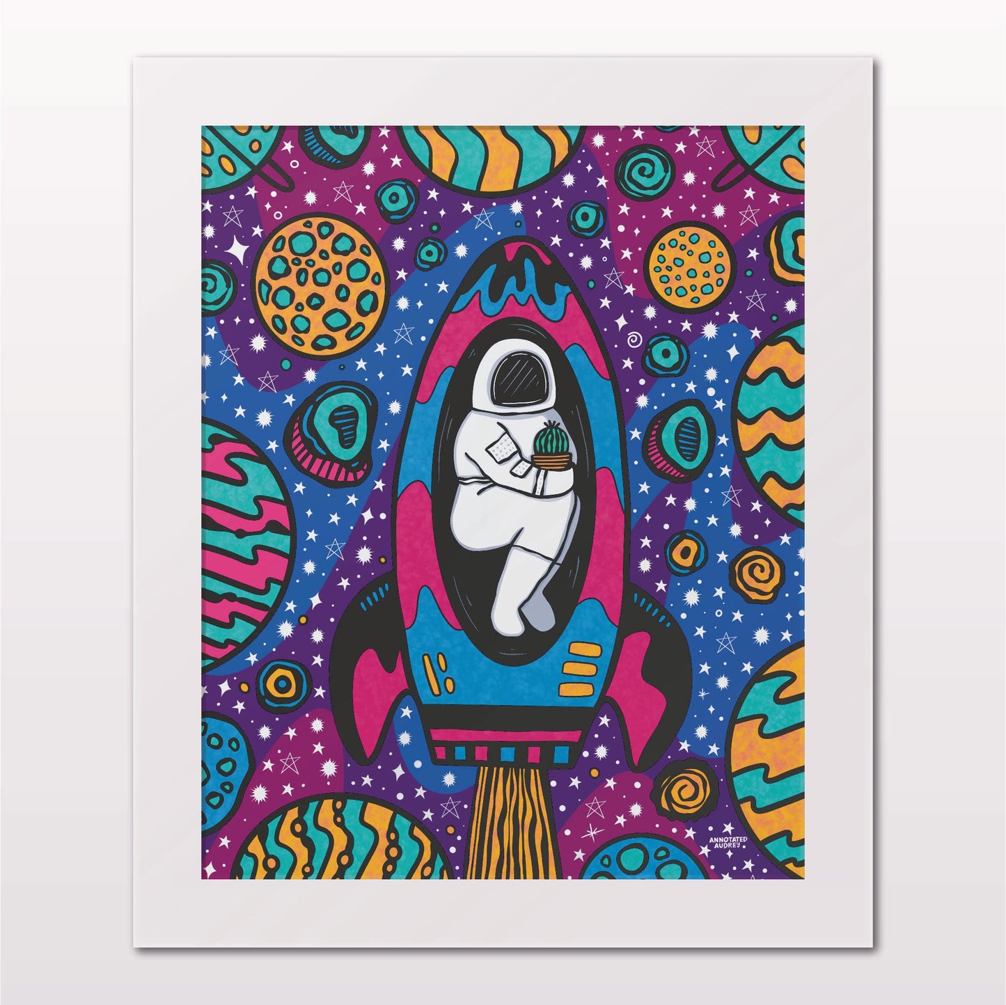 Art print in white frame on white wall