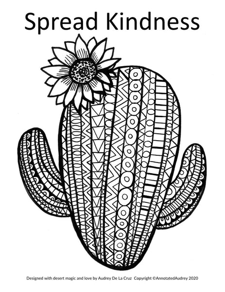 Cute Patterned Saguaro (Spread Kindness Free Coloring Page)