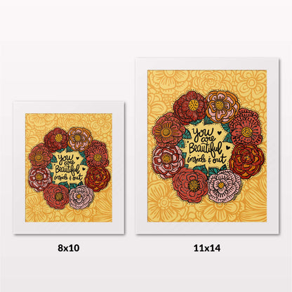 Comparing 8x10 and 11x14 framed art prints on a white wall