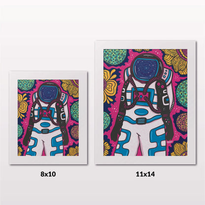 Comparing 8x10 and 11x14 framed art prints on a white wall