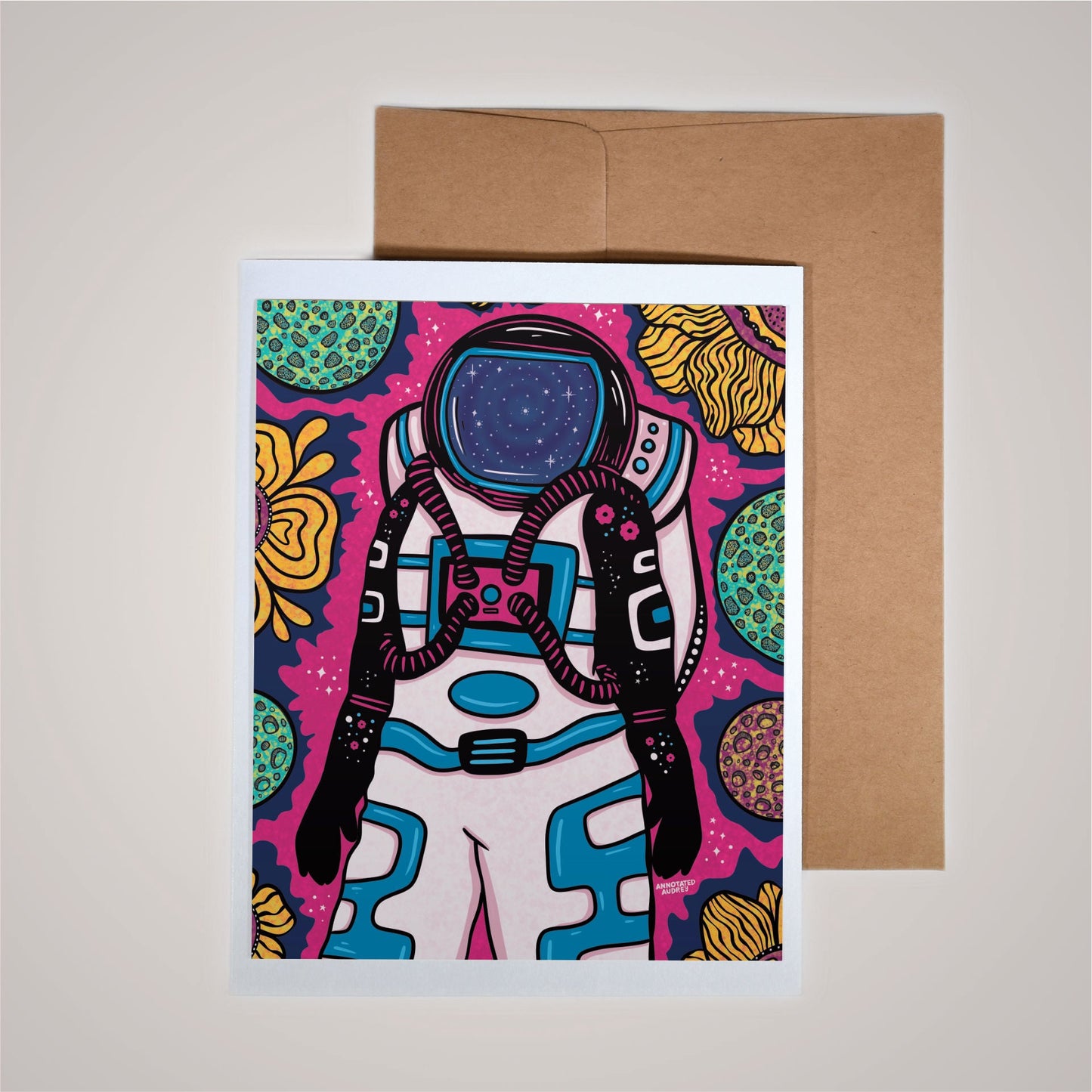Card on pink background