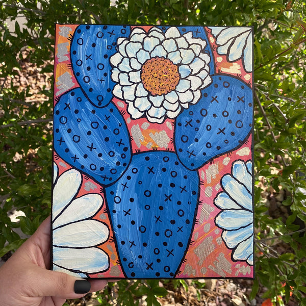 Desert Themed Hand Painted Canvas Held Outside