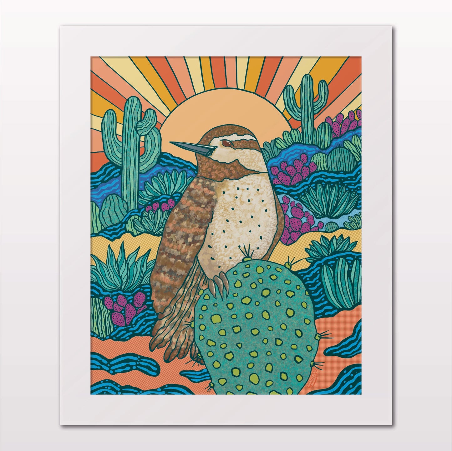 Art print in white frame on white wall