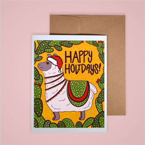 Holiday Card-Happy Holidays Santa Hat Alpaca