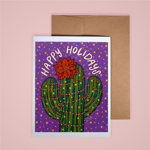 Holiday Card-Happy Holidays Poinsettia Saguaro