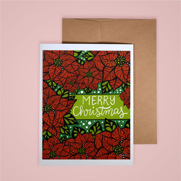 Holiday Card-Merry Christmas Poinsettias