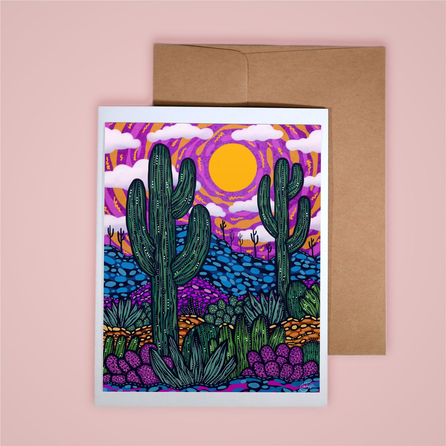 Card on pink background