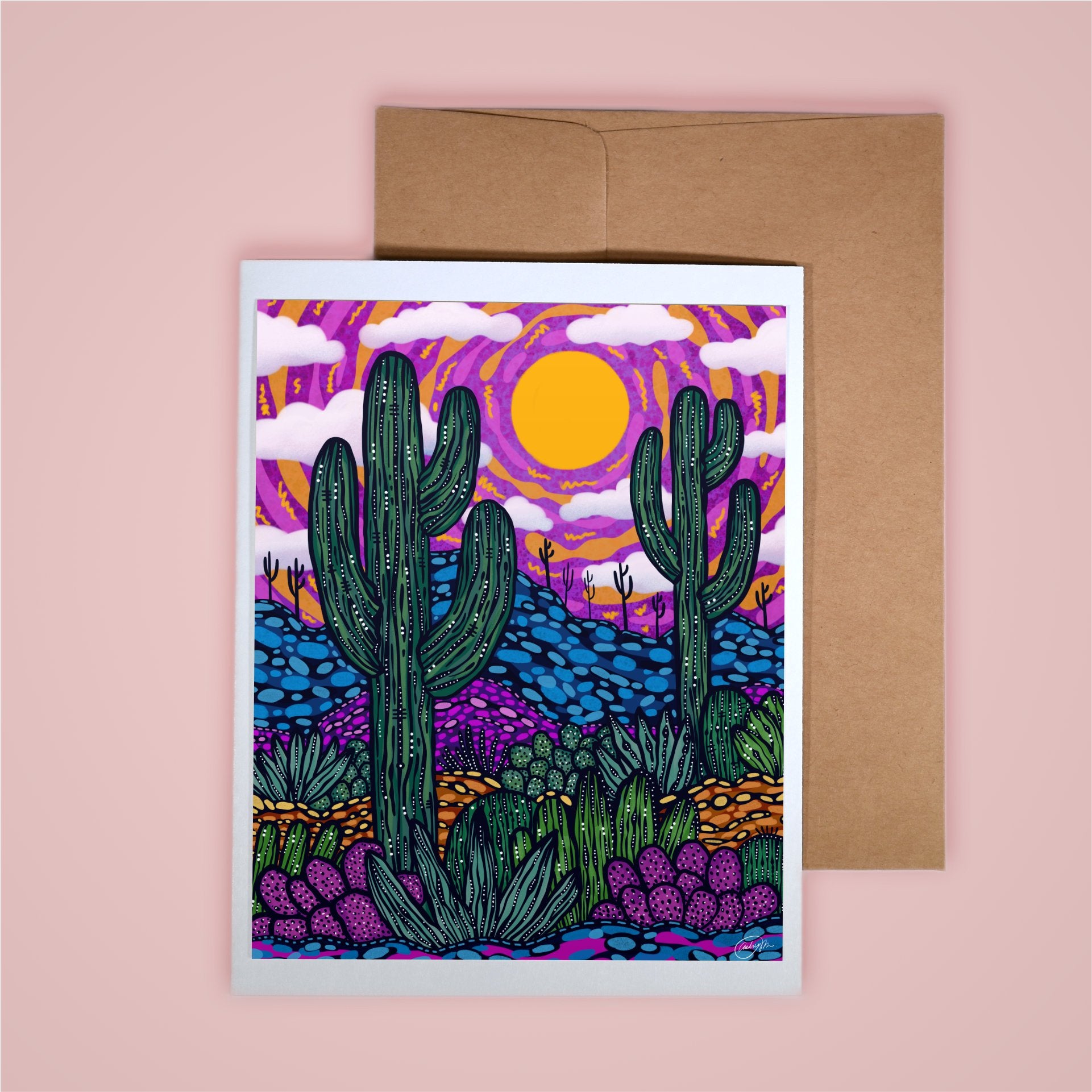 Card on pink background