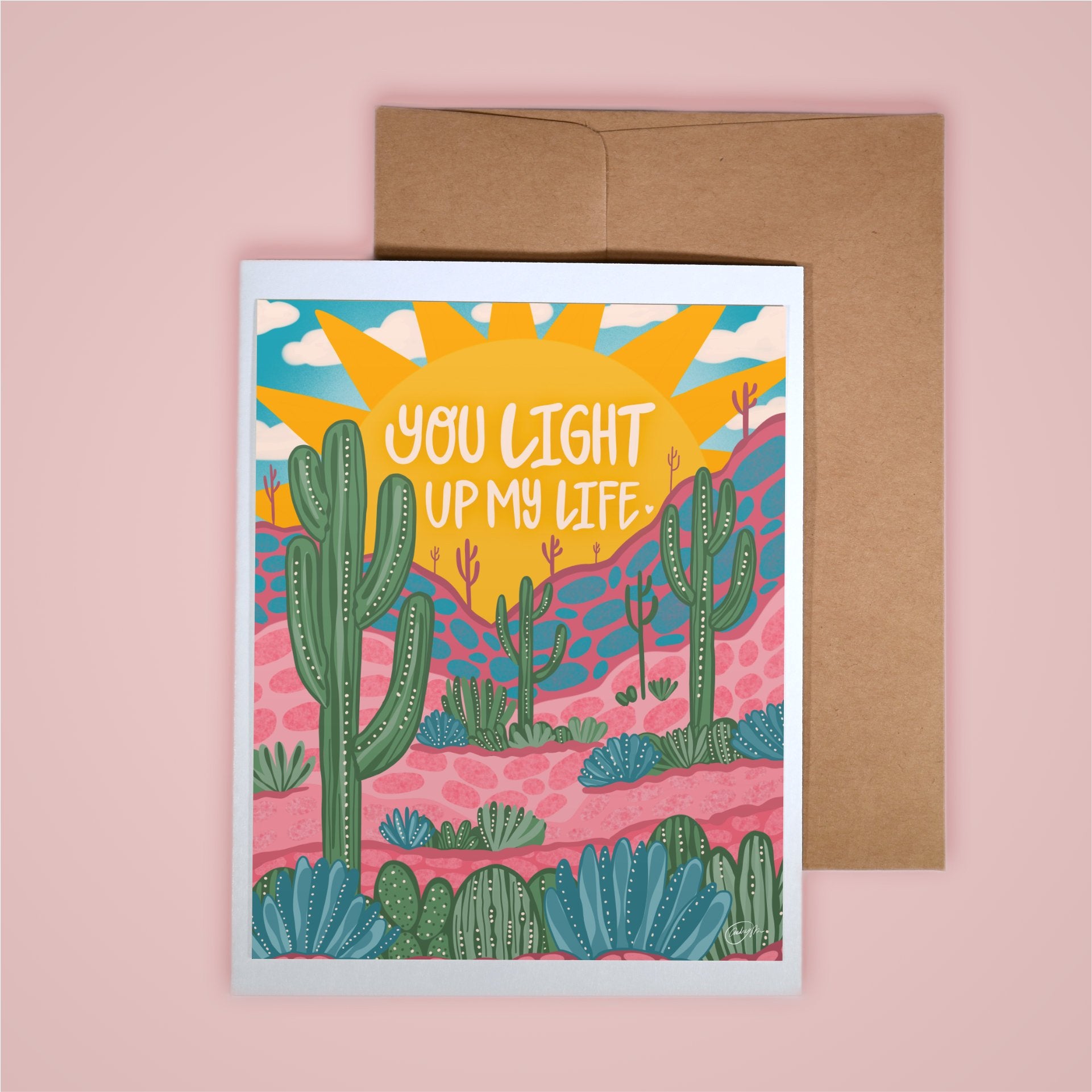 Card on pink background