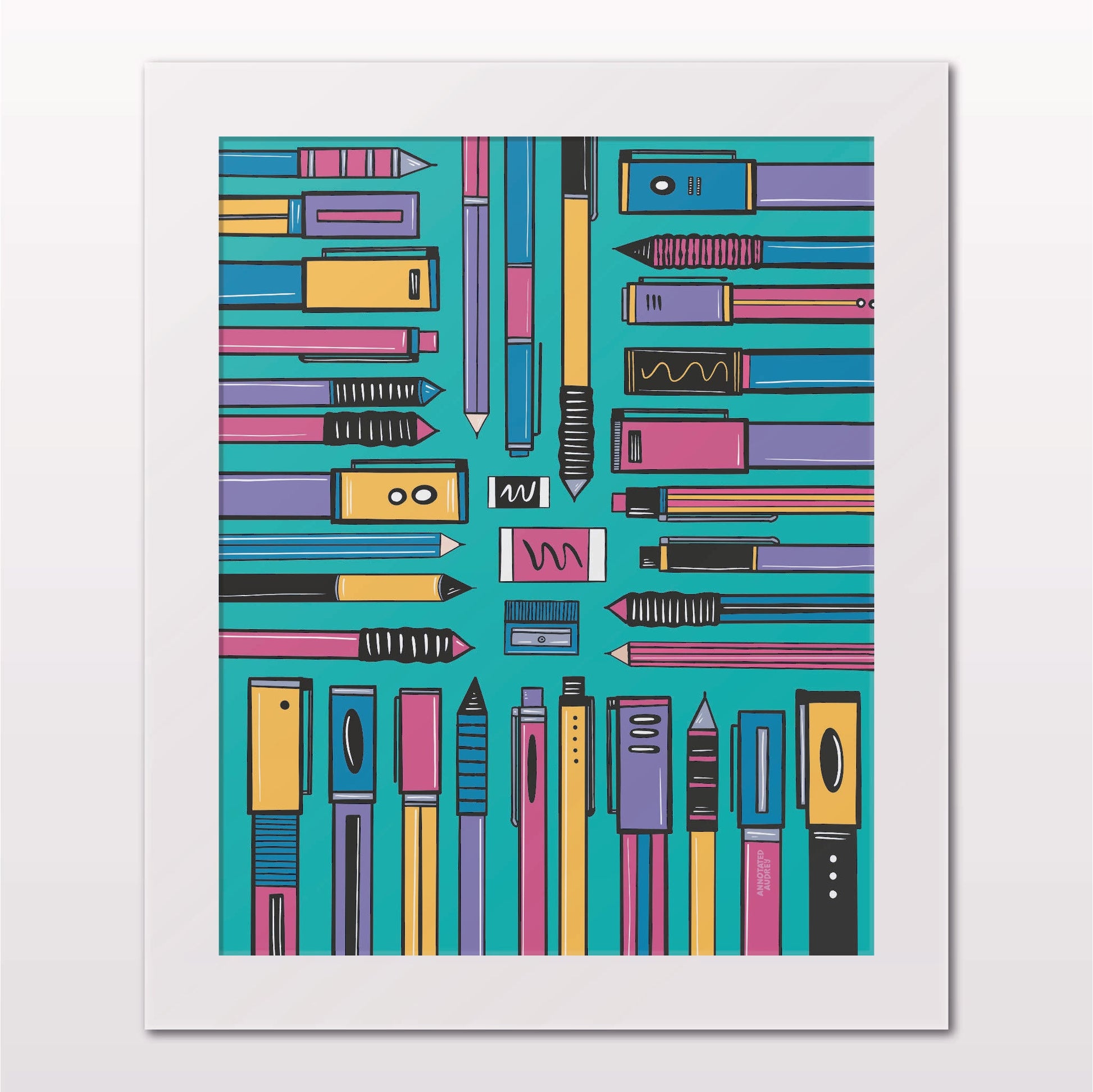 Art print in white frame on white wall