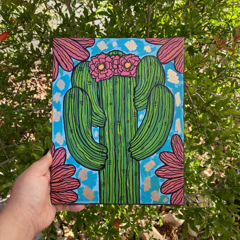 Desert Themed Hand Painted Canvas Held Outside