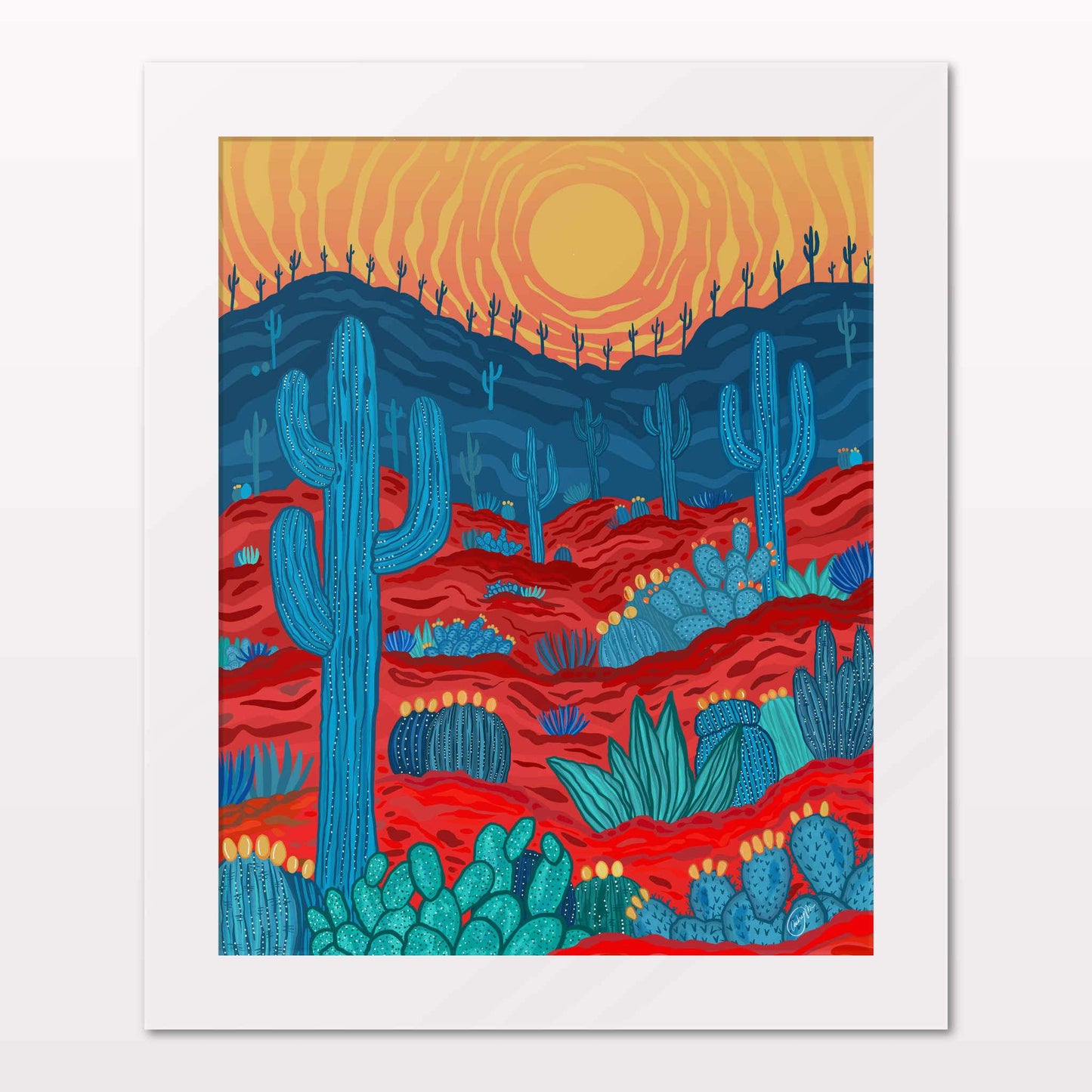 Art print in white frame on white wall