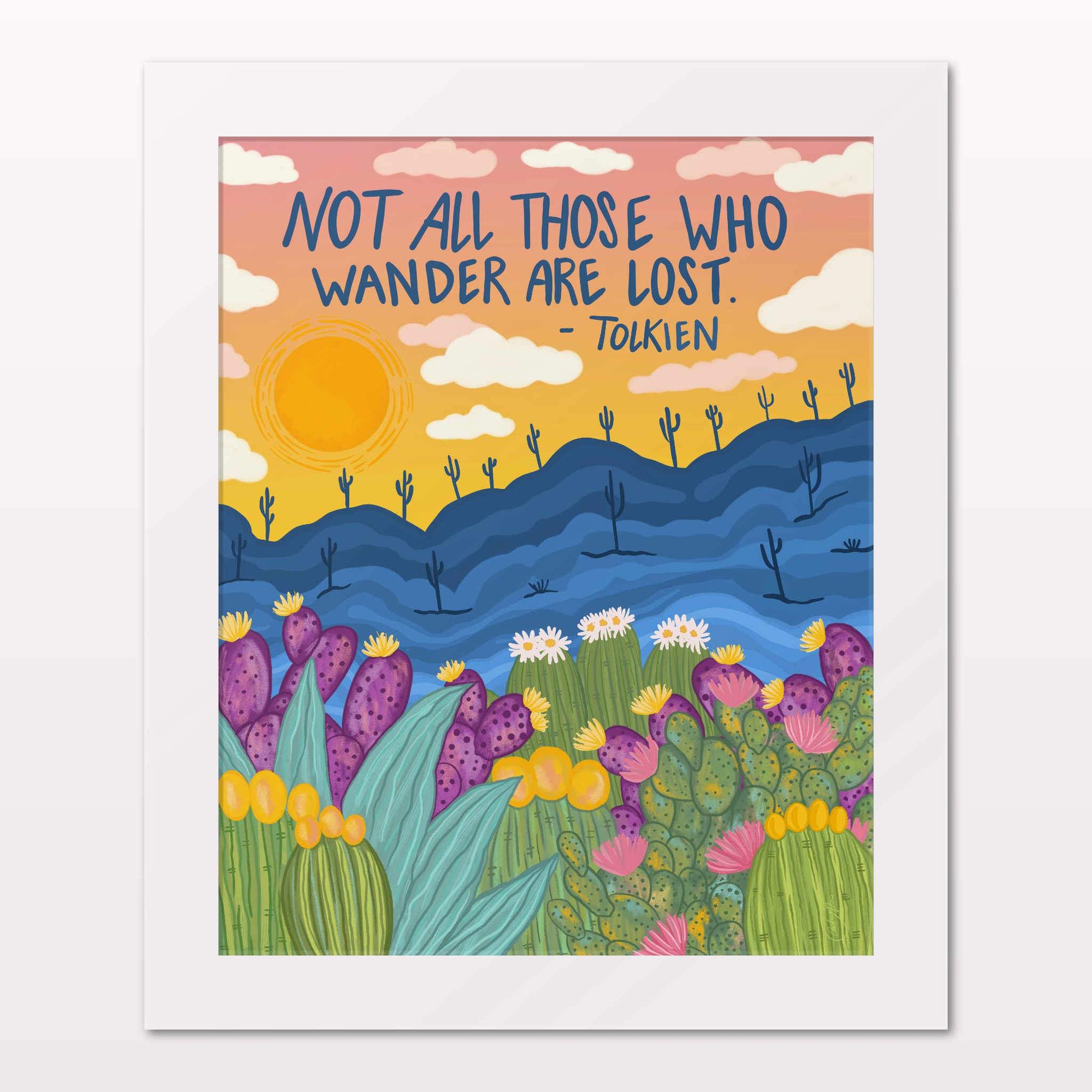 Art print in white frame on white wall