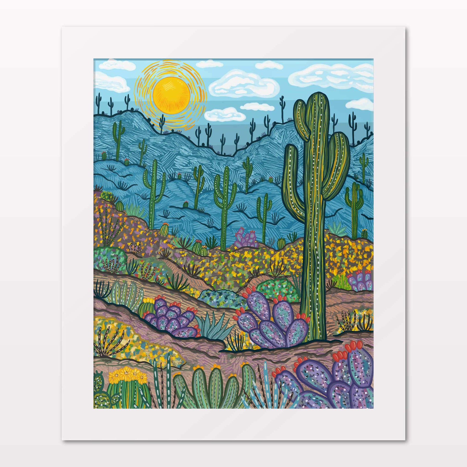 Art print in white frame on white wall