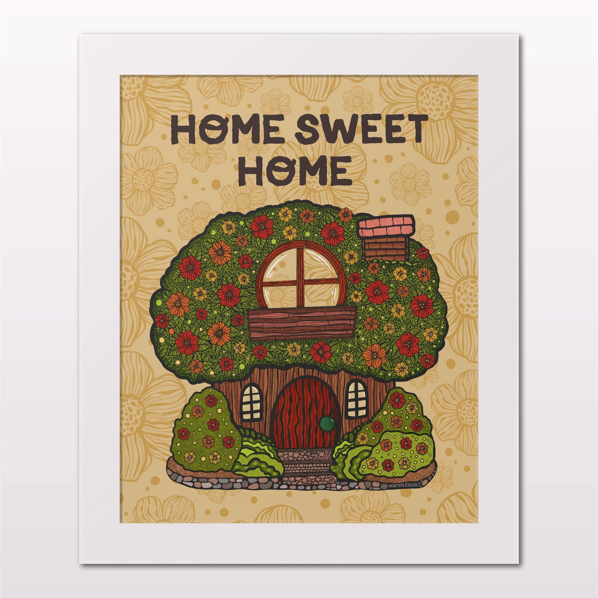 Art print in white frame on white wall