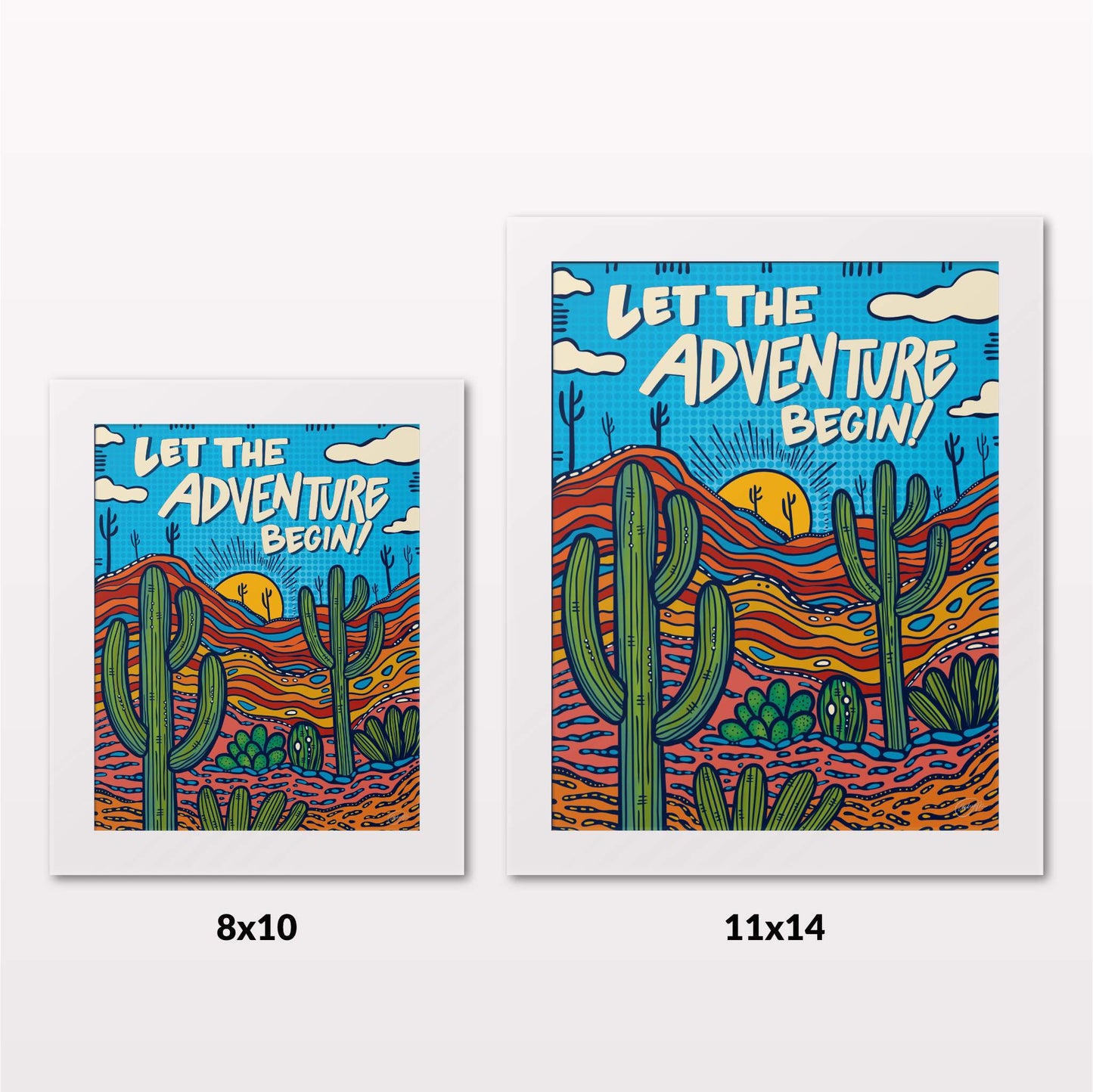 Comparing 8x10 and 11x14 framed art prints on a white wall