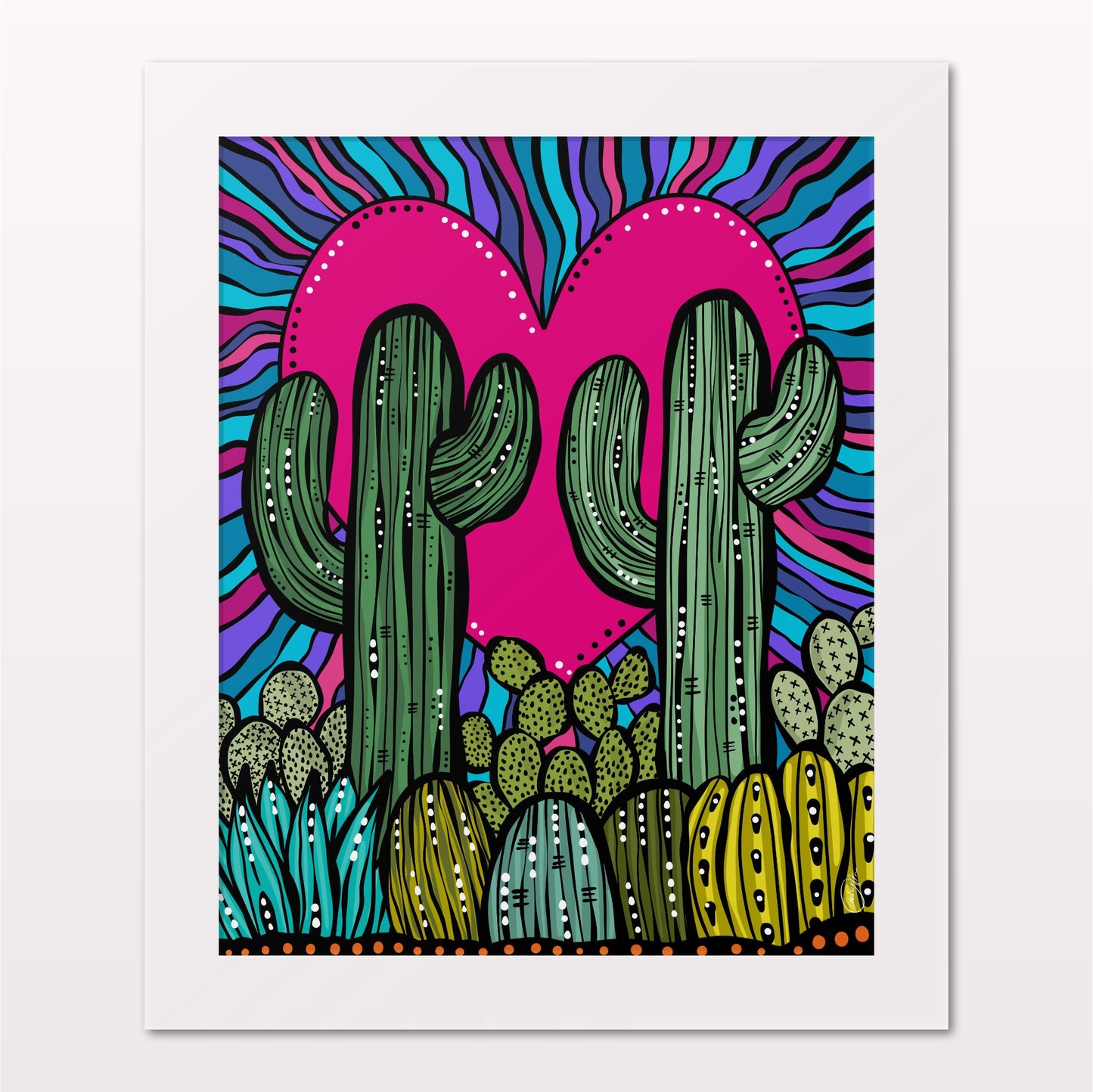 Art print in white frame on white wall