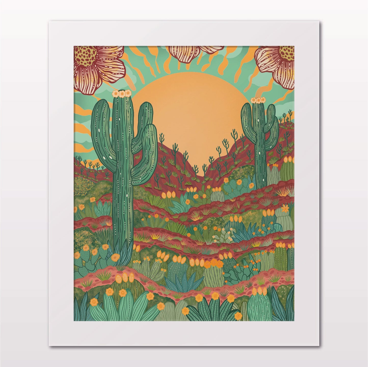 Art print in white frame on white wall