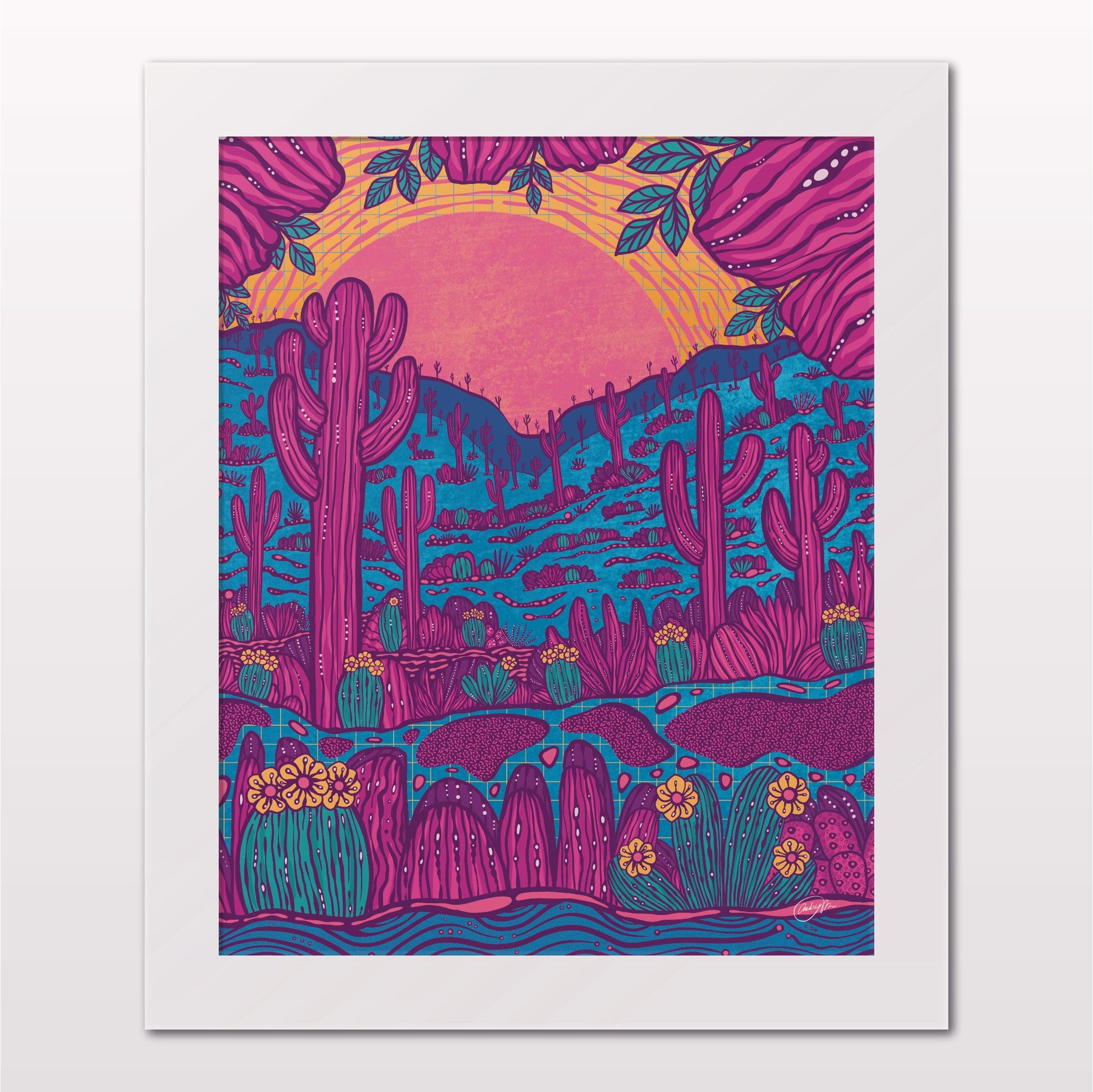 Art print in white frame on white wall