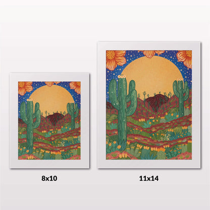 Comparing 8x10 and 11x14 framed art prints on a white wall