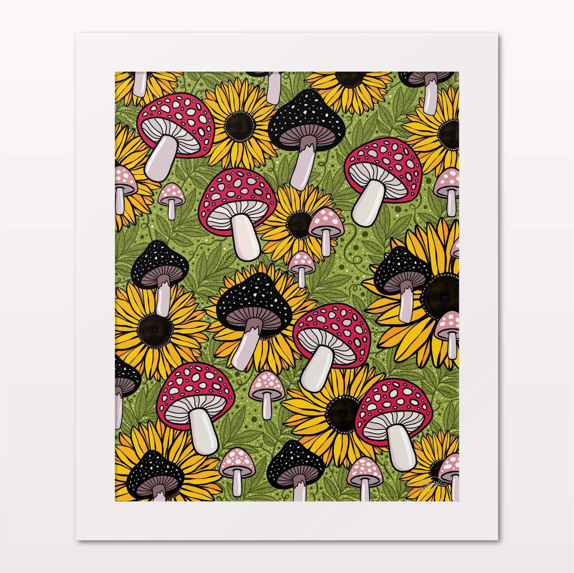 Art print in white frame on white wall