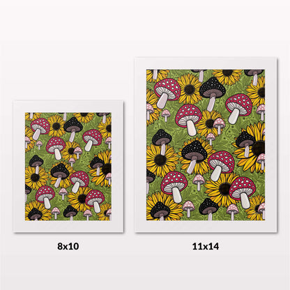 Comparing 8x10 and 11x14 framed art prints on a white wall