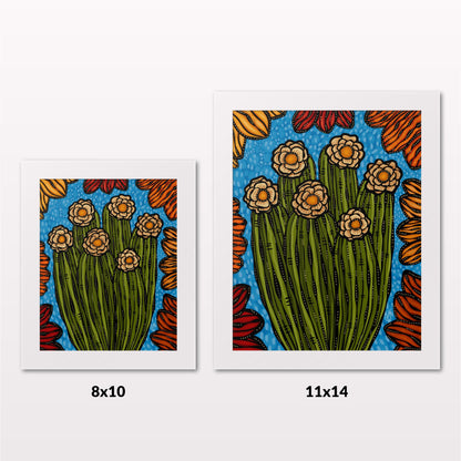 Comparing 8x10 and 11x14 framed art prints on a white wall