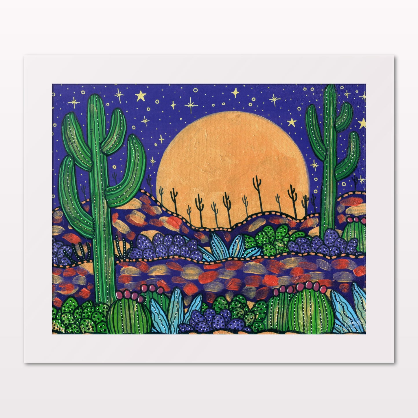 Art print in white frame on white wall