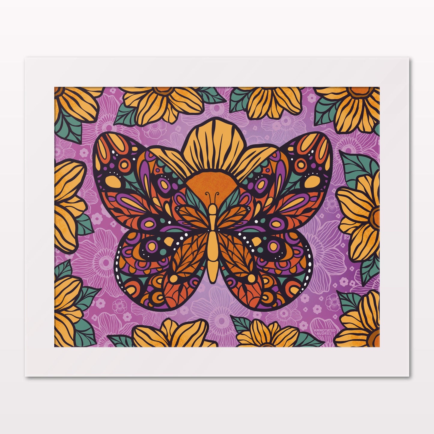 Art print in white frame on white wall