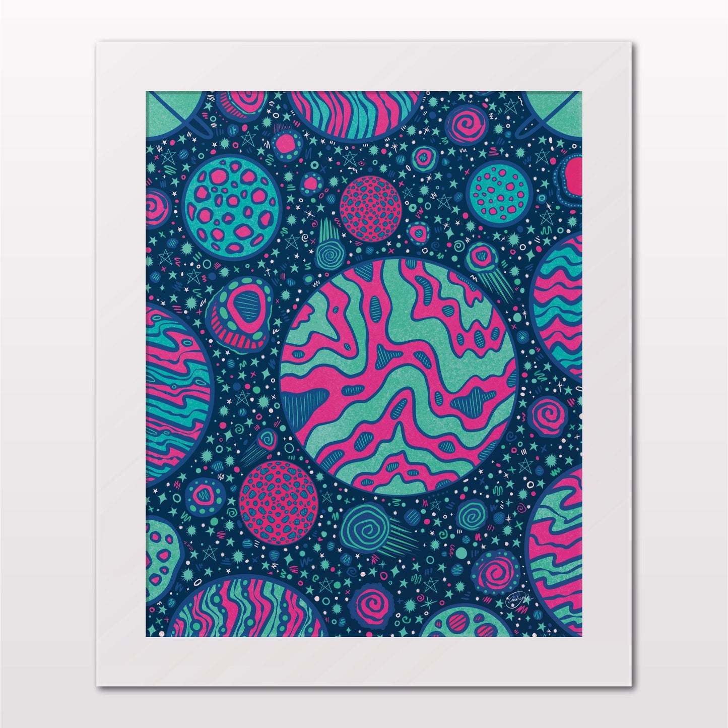 Art print in white frame on white wall