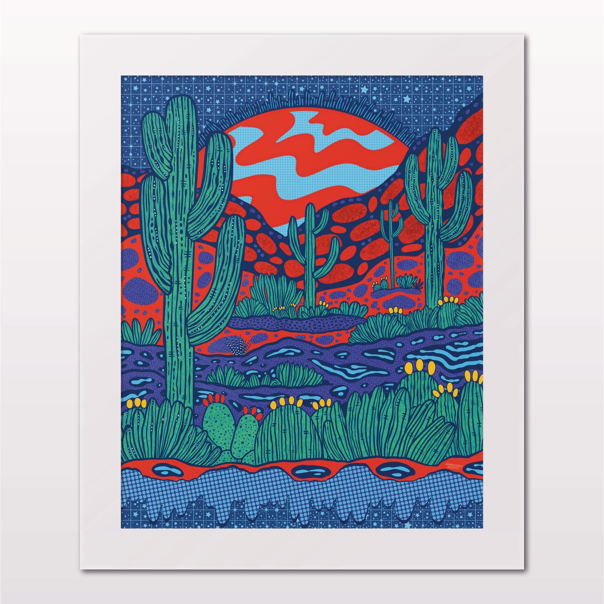 Art print in white frame on white wall