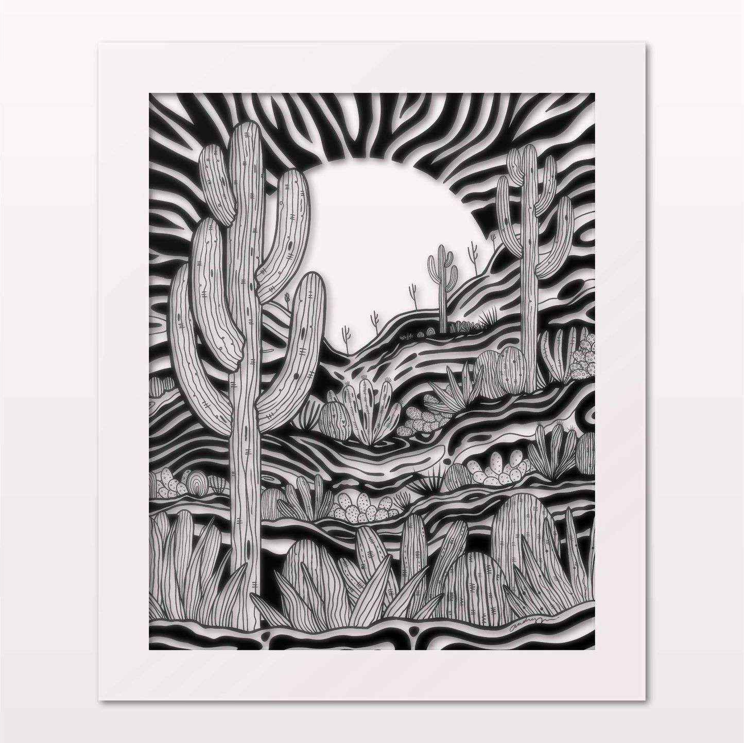 Art print in white frame on white wall