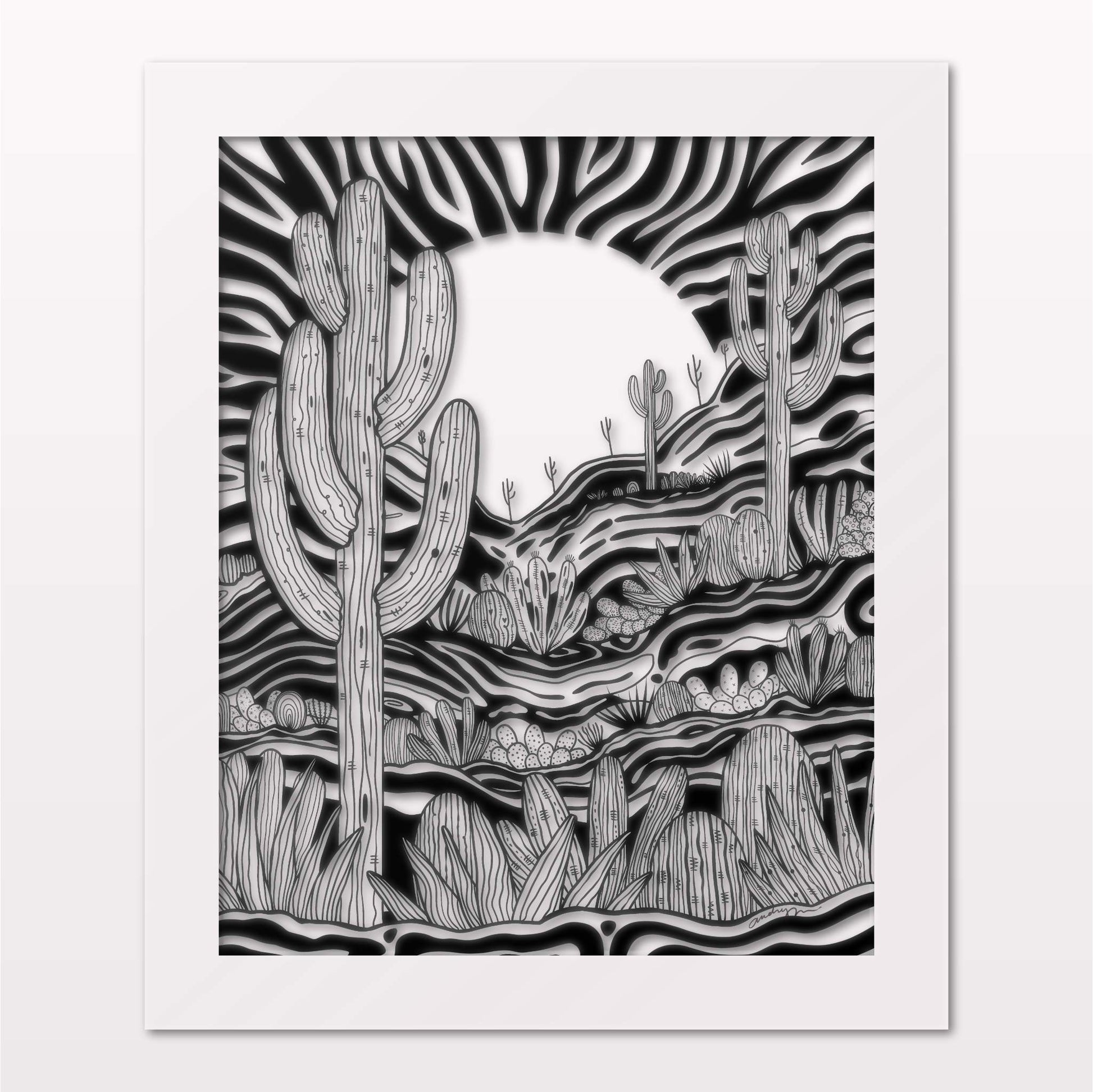 Art print in white frame on white wall