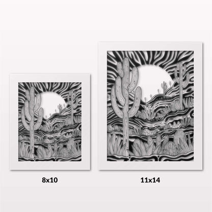 Comparing 8x10 and 11x14 framed art prints on a white wall
