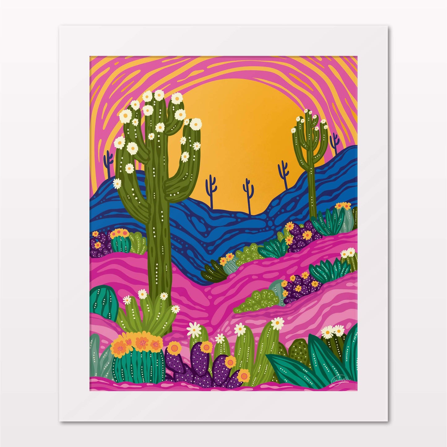 Art print in white frame on white wall