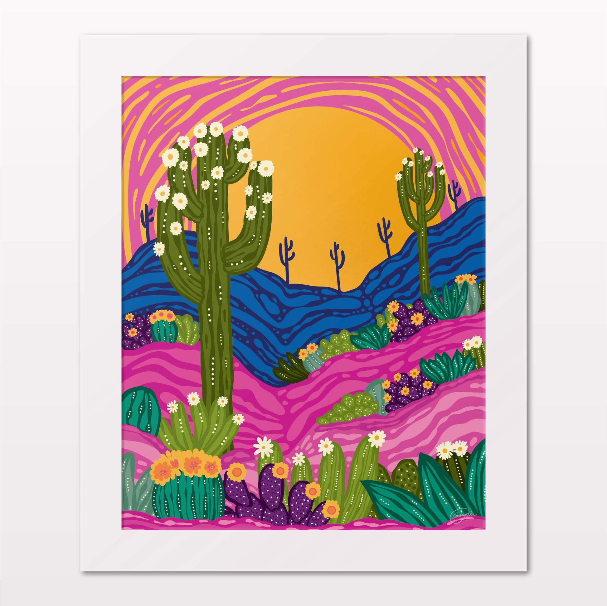 Art print in white frame on white wall