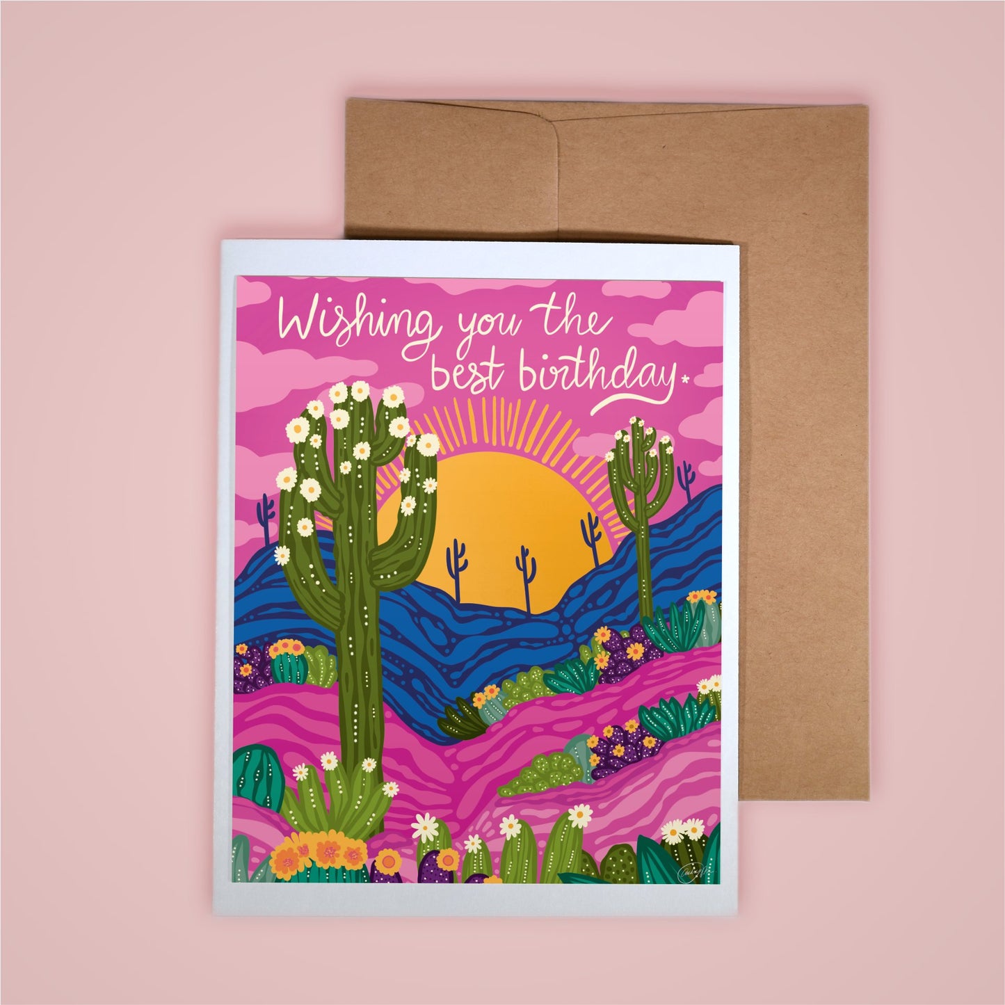 Card on pink background