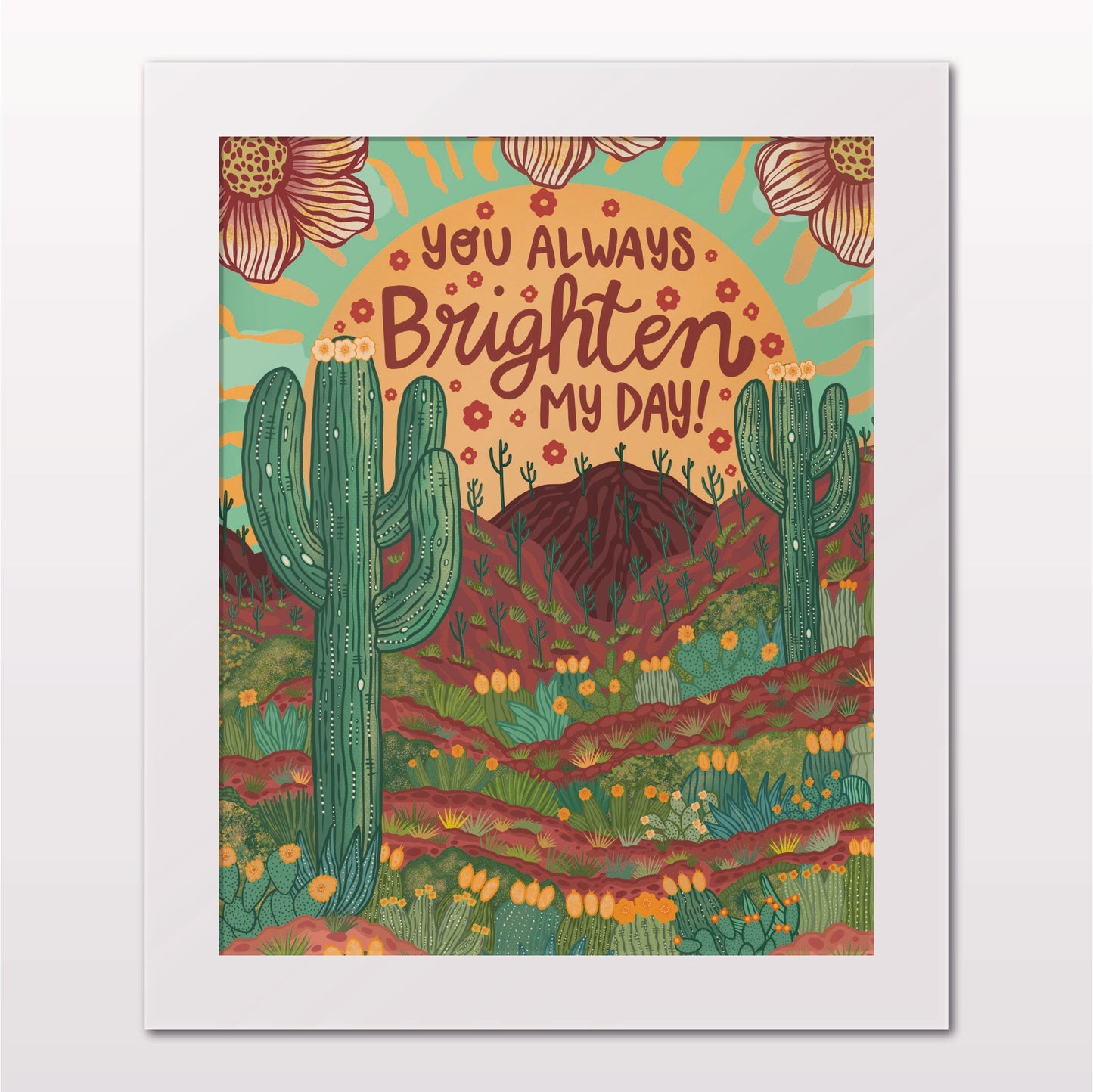 Art print in white frame on white wall